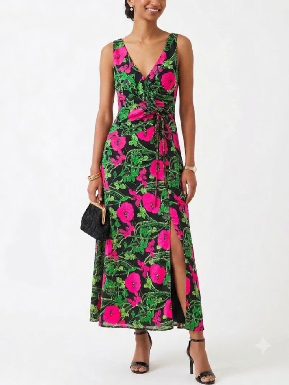 Anthropologie Maeve Ruched Floral Midi Dress Special Occasions Dress Size 8P